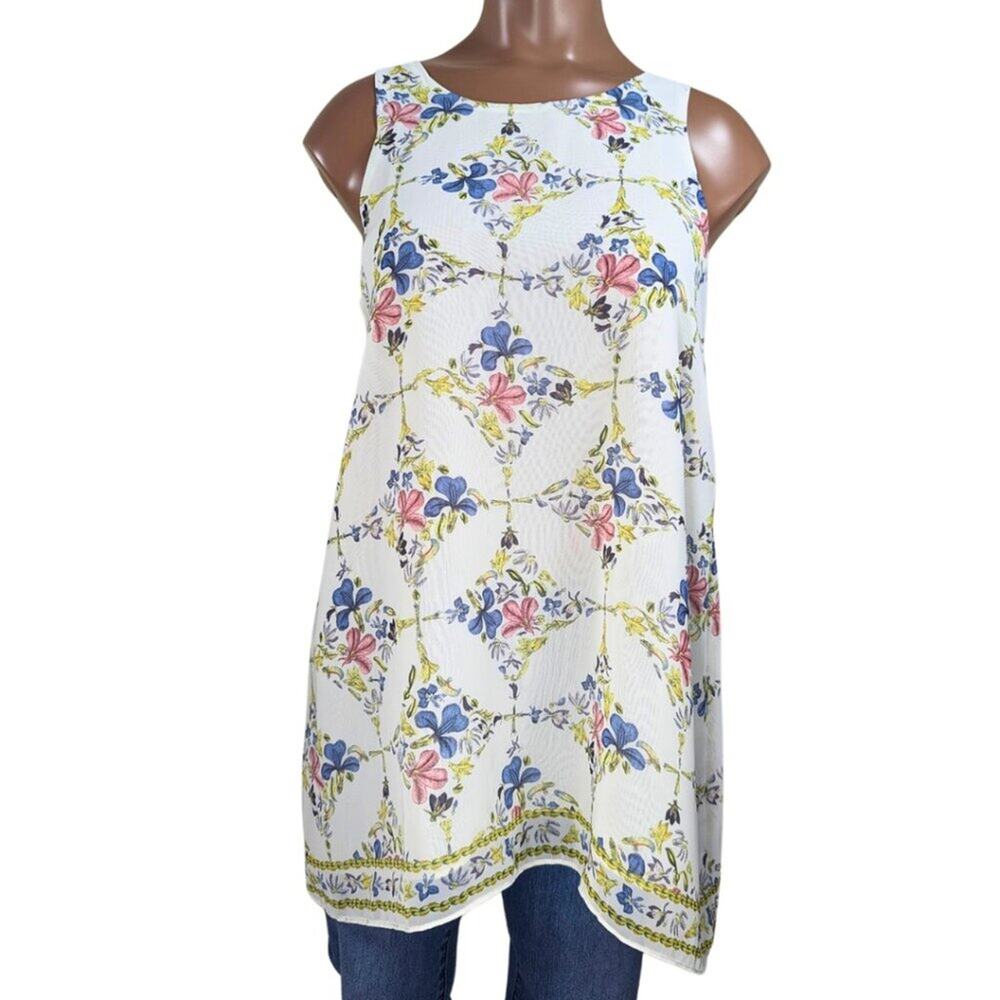 Max Studio NWT XS Floral Print Lined Chiffon Sleeveless Relaxed Fit Tank Blouse